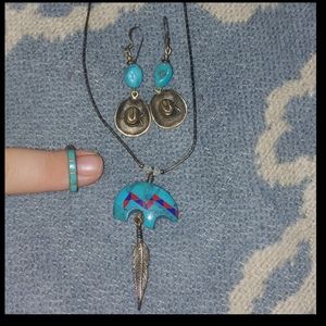 Turquoise and sterling silver jewelry set